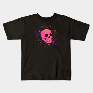 Pink Skull - Retro Paint Splatter Kids T-Shirt